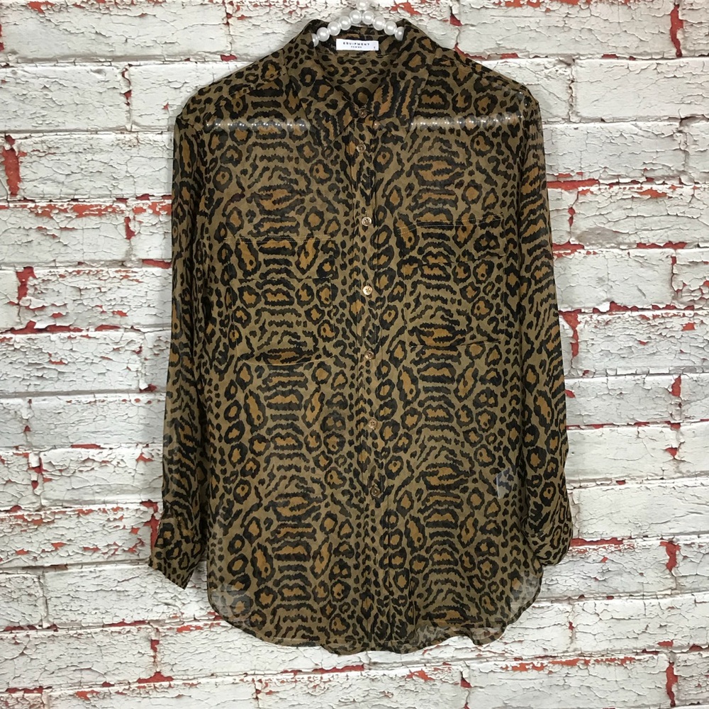 Equipment Femme Signature Leopard Silk Shirt Small